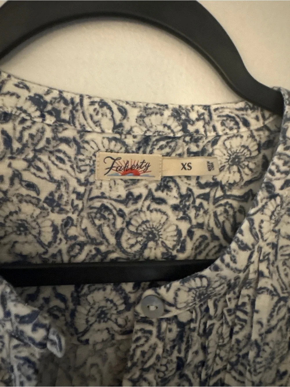 Faherty Isha Dress, Floral Blue Dress, Linen Blend, Pockets, Size XS - Picture 5 of 9